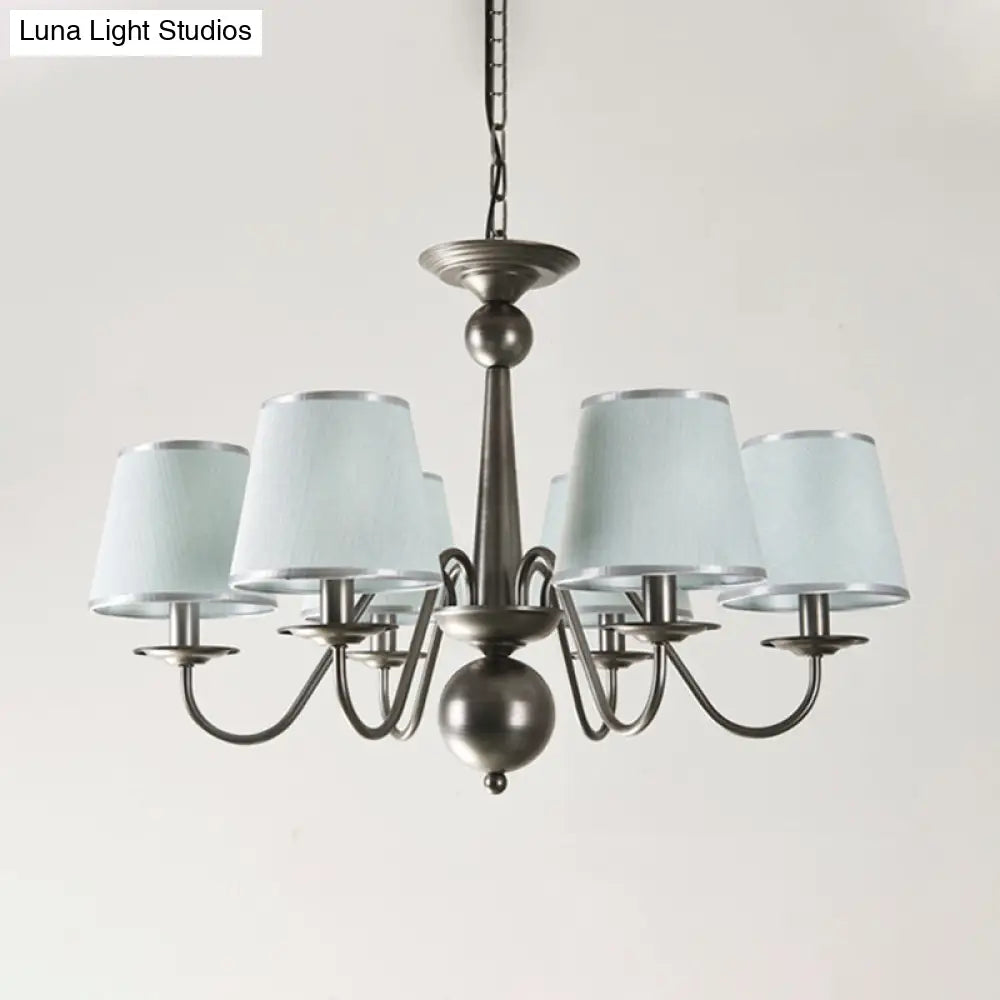 Silver/Blue/White Metal Hanging Light With Curving Arm - Rustic Pendant Chandelier (6 Lights) And
