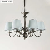 Silver/Blue/White Metal Hanging Light With Curving Arm - Rustic Pendant Chandelier (6 Lights) And