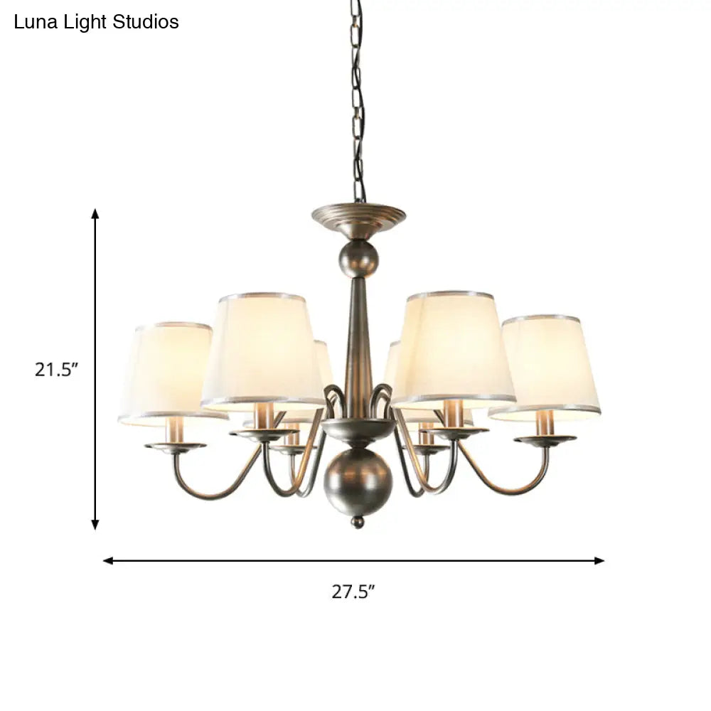 Silver/Blue/White Metal Hanging Light With Curving Arm - Rustic Pendant Chandelier (6 Lights) And