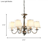 Silver/Blue/White Metal Hanging Light With Curving Arm - Rustic Pendant Chandelier (6 Lights) And