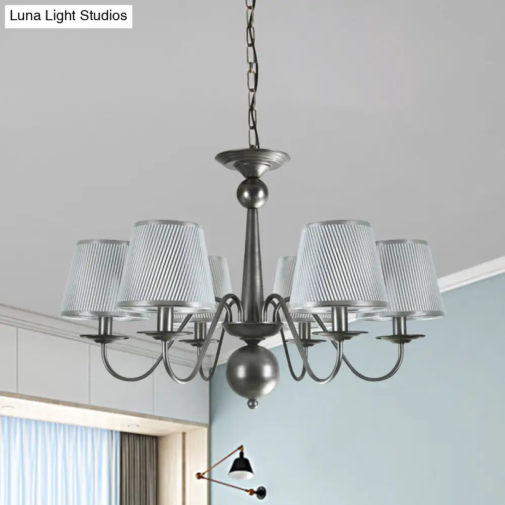Silver/Blue/White Metal Hanging Light With Curving Arm - Rustic Pendant Chandelier (6 Lights) And