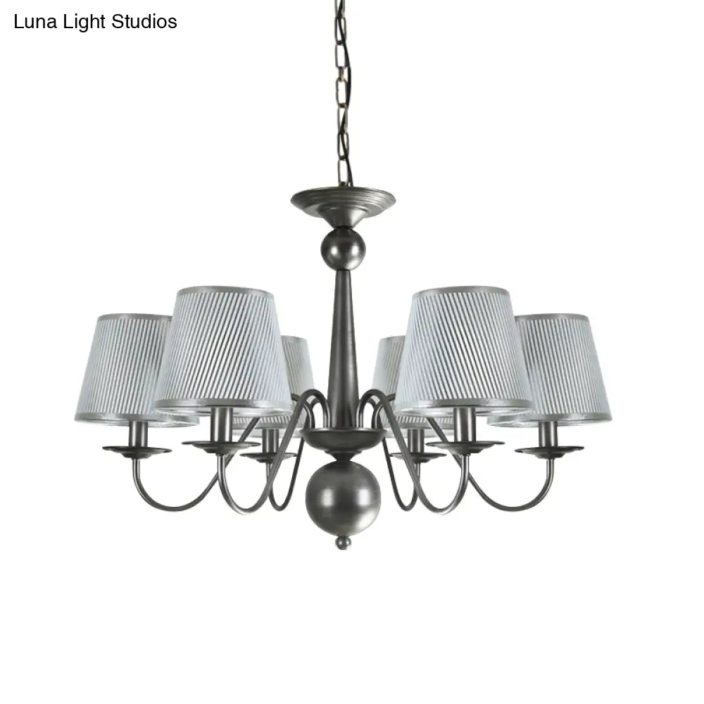 Silver/Blue/White Metal Hanging Light With Curving Arm - Rustic Pendant Chandelier (6 Lights) And