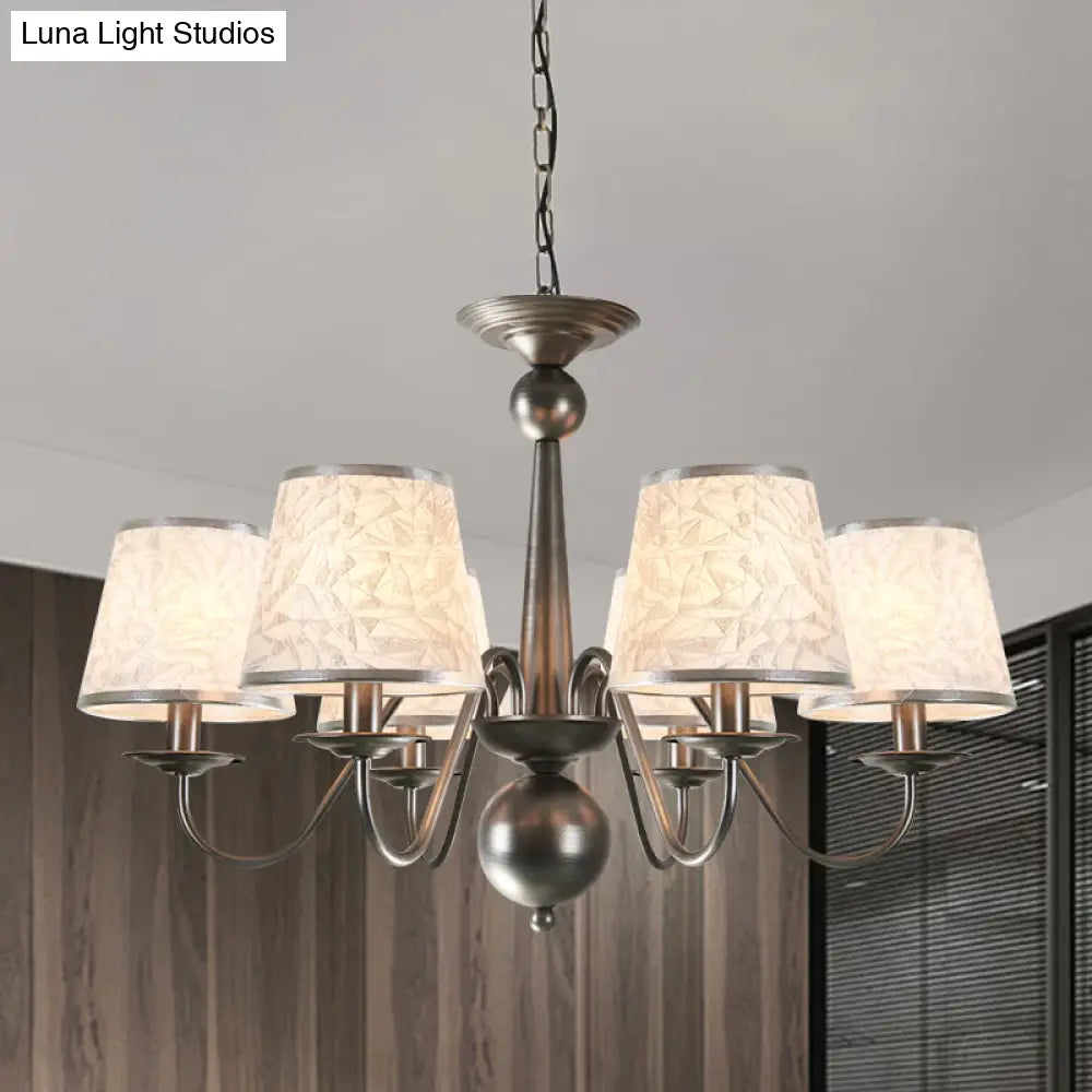 Silver/Blue/White Metal Hanging Light With Curving Arm - Rustic Pendant Chandelier (6 Lights) And