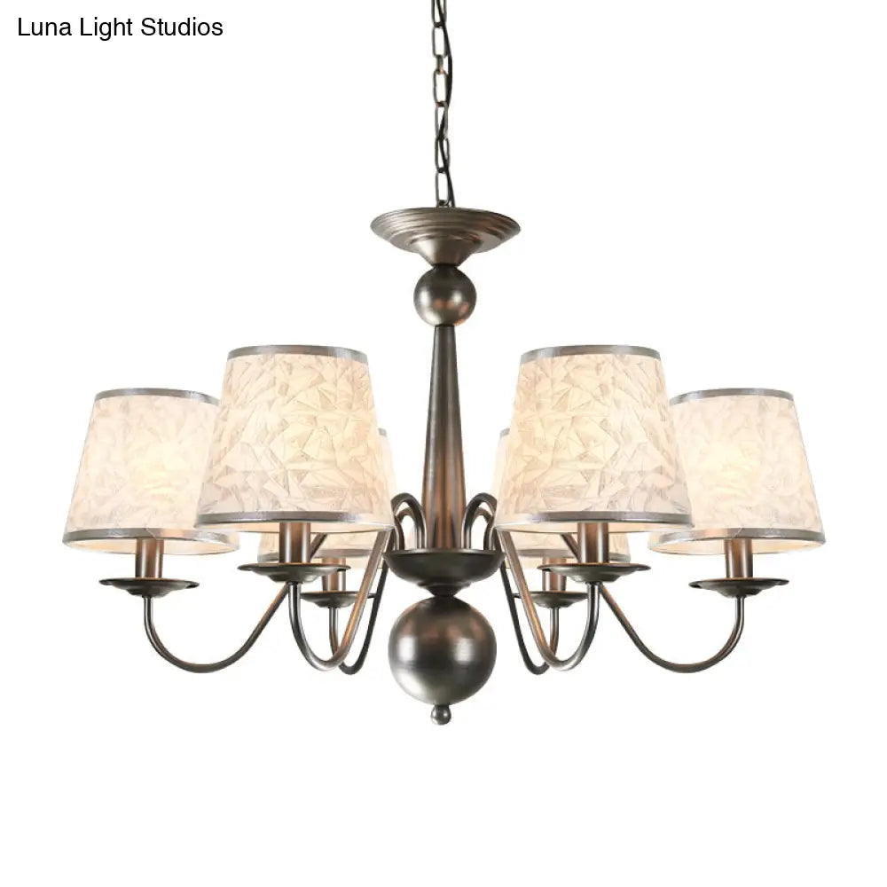 Silver/Blue/White Metal Hanging Light With Curving Arm - Rustic Pendant Chandelier (6 Lights) And