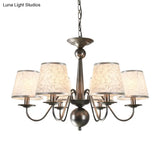 Silver/Blue/White Metal Hanging Light With Curving Arm - Rustic Pendant Chandelier (6 Lights) And