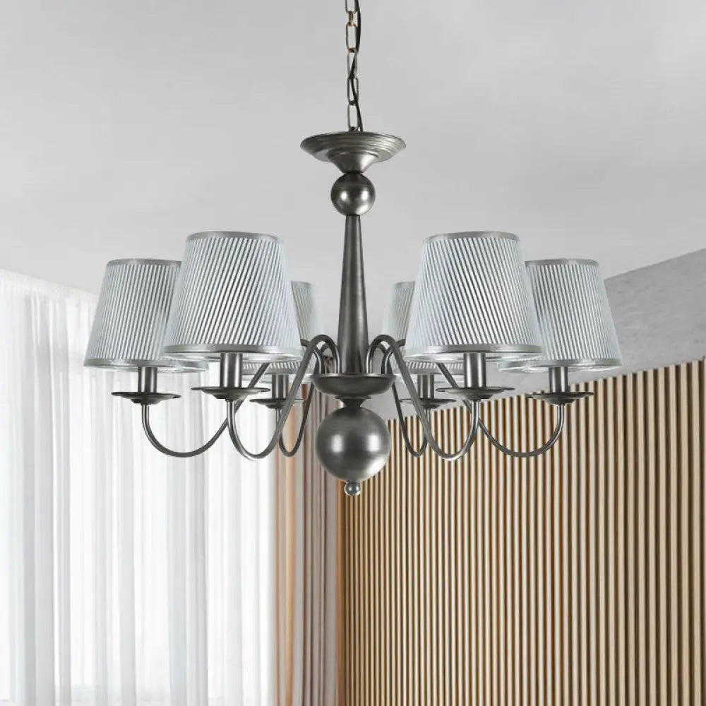 Silver/Blue/White Metal Hanging Light With Curving Arm - Rustic Pendant Chandelier (6 Lights) And