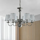 Silver/Blue/White Metal Hanging Light With Curving Arm - Rustic Pendant Chandelier (6 Lights) And