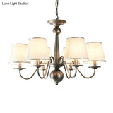 Silver/Blue/White Metal Hanging Light With Curving Arm - Rustic Pendant Chandelier (6 Lights) And
