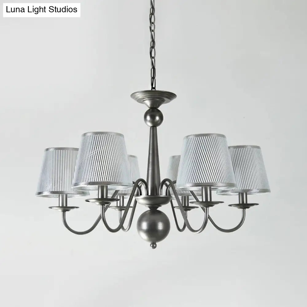 Silver/Blue/White Metal Hanging Light With Curving Arm - Rustic Pendant Chandelier (6 Lights) And