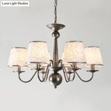 Silver/Blue/White Metal Hanging Light With Curving Arm - Rustic Pendant Chandelier (6 Lights) And