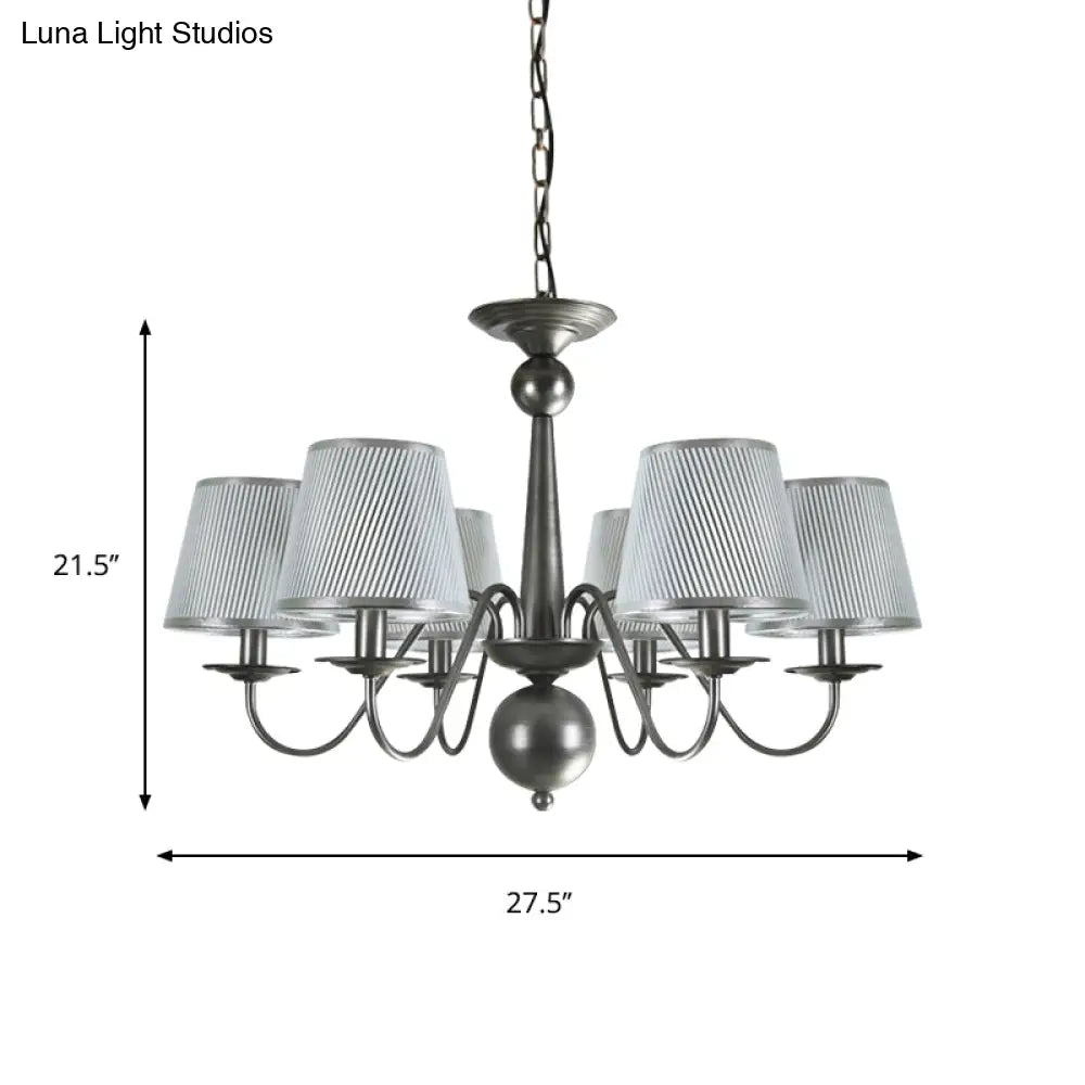 Silver/Blue/White Metal Hanging Light With Curving Arm - Rustic Pendant Chandelier (6 Lights) And