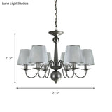 Silver/Blue/White Metal Hanging Light With Curving Arm - Rustic Pendant Chandelier (6 Lights) And