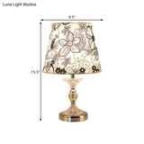 Silver Crystal Nightstand Lamp: Flower-Patterned Shade Fabric Table Light For Traditional Living