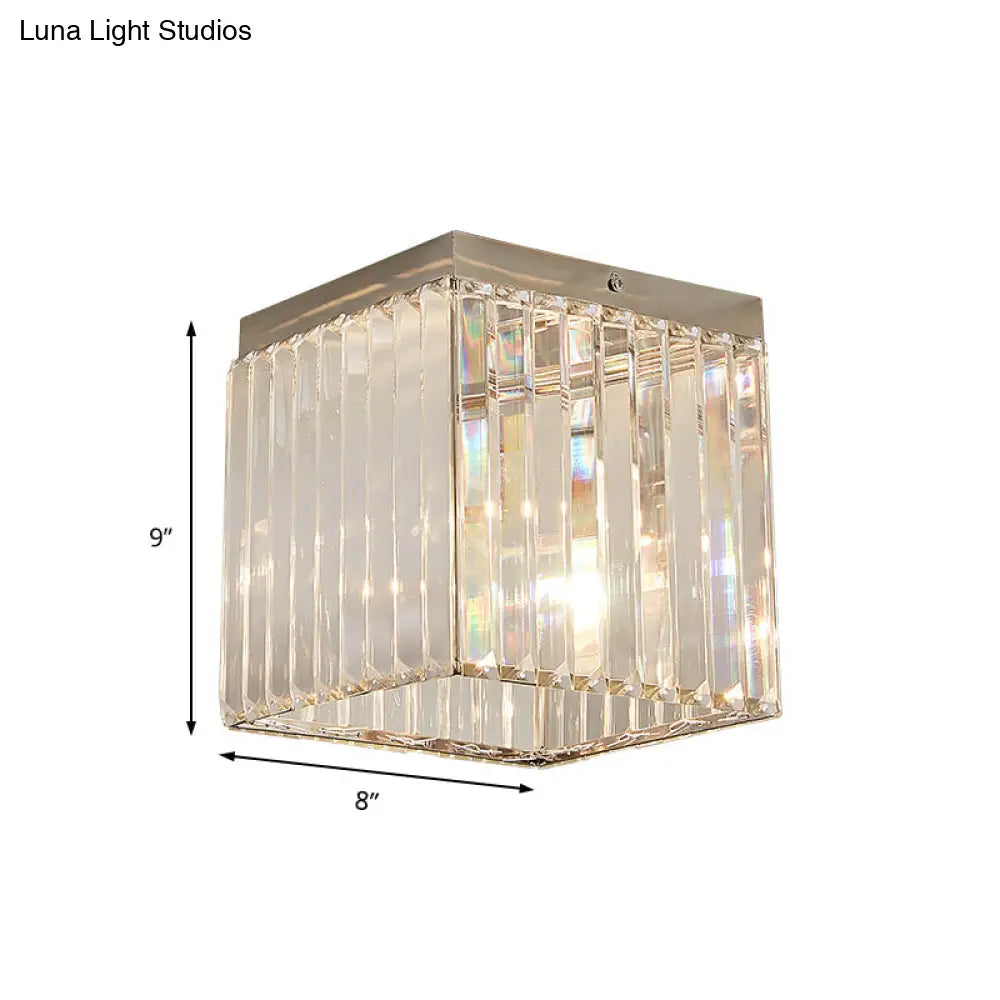 Silver Cuboid Crystal Flushmount Ceiling Light - Minimalist 1-Light Mini Flush