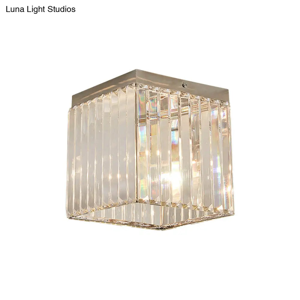 Silver Cuboid Crystal Flushmount Ceiling Light - Minimalist 1-Light Mini Flush
