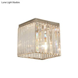 Silver Cuboid Crystal Flushmount Ceiling Light - Minimalist 1-Light Mini Flush