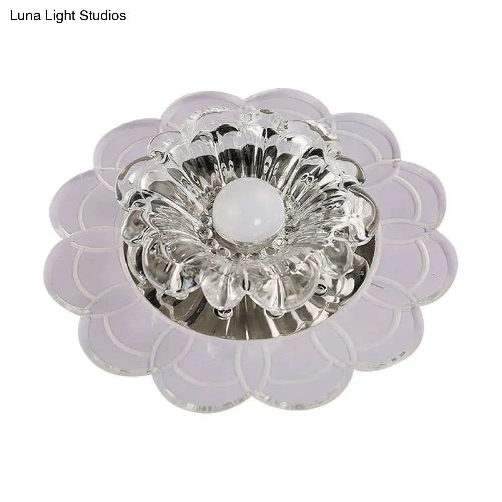 Silver Flush Mount Led Ceiling Light Fixture With Clear Crystal Flower Design - Warm/Multi Color