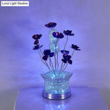 Silver Led Desk Lamp With Rose Art Decor - Aluminum Cubical Table For Bedside