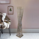 Silver Metal Led Floor Lamp Twisted Cuboid Design For Study Room Décor