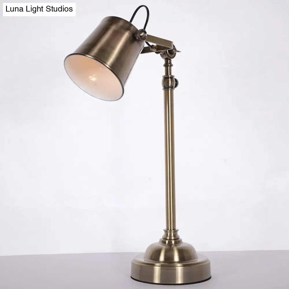 Silver Metallic Bell Adjustable Table Lamp - Antiqued 1-Light For Study Room Or Reading