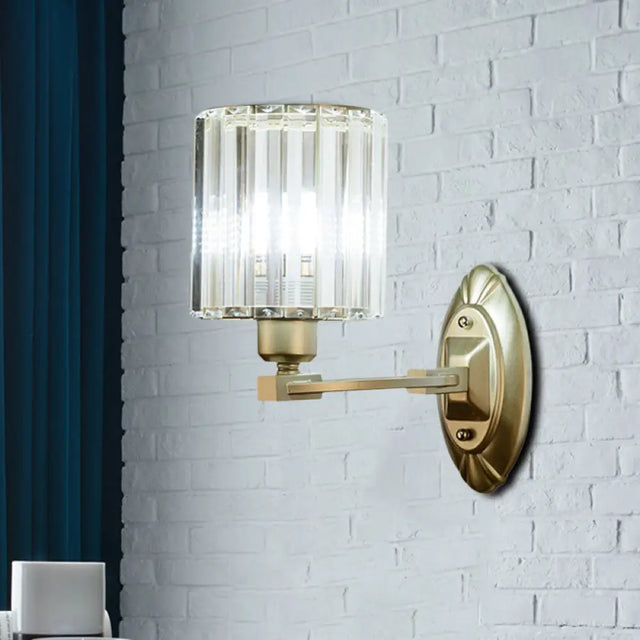 Silver Modern Cylinder Crystal Wall Light Fixture For Living Room - 1/2 Lights Sconce 1 /
