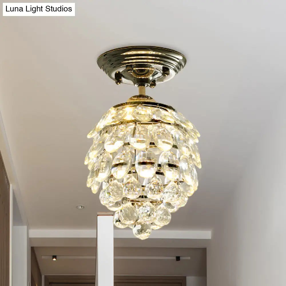 Silver Modernist Pinecone Crystal Ball Led Ceiling Lamp For Hallway