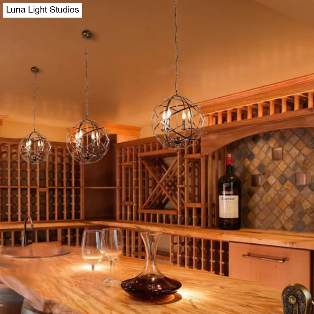 Silver Pendant Chandelier - 4-Light Metal Candle-Style Fixture For Dining Room