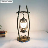Silvia - Antiqued Brass Farmhouse Night Lamp: Opal Glass Kerosene Table Light