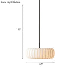 Simple 3-Bulb White Pendant Chandelier With Fabric Ribbed Wheel Design For Table