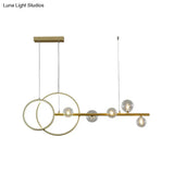 Simple 5-Head Led Island Light Fixture In Gold: Clear Glass Sphere Design