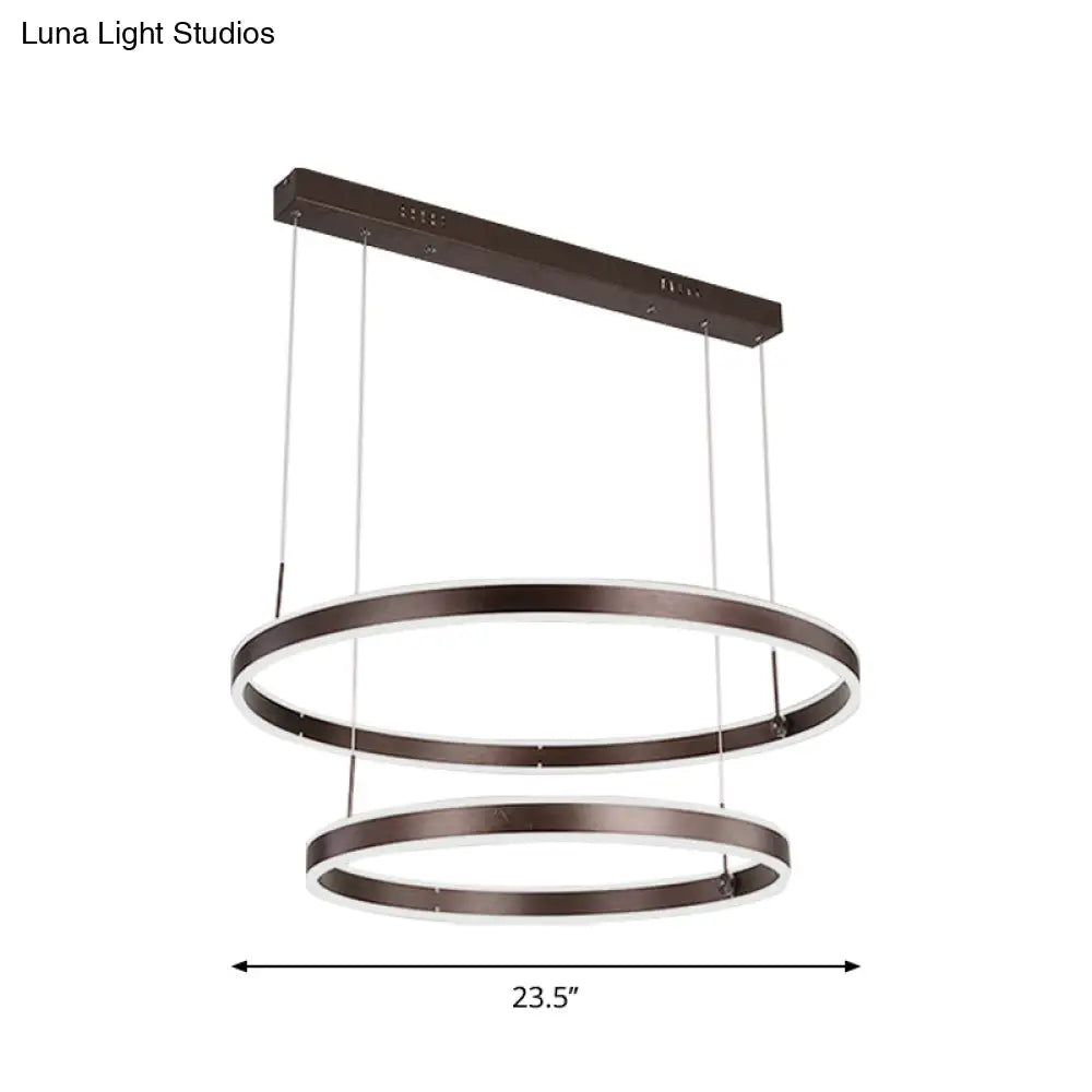 Simple Acrylic Led Chandelier Pendant - 2/3 Tiered Tapered Parlor Hanging Lamp In Coffee