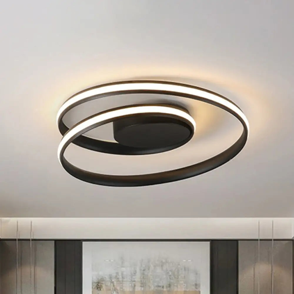 Simple Acrylic Led Loop Ceiling Lamp In Black/White - 18’/23.5’ Wide Flush Light Fixture With