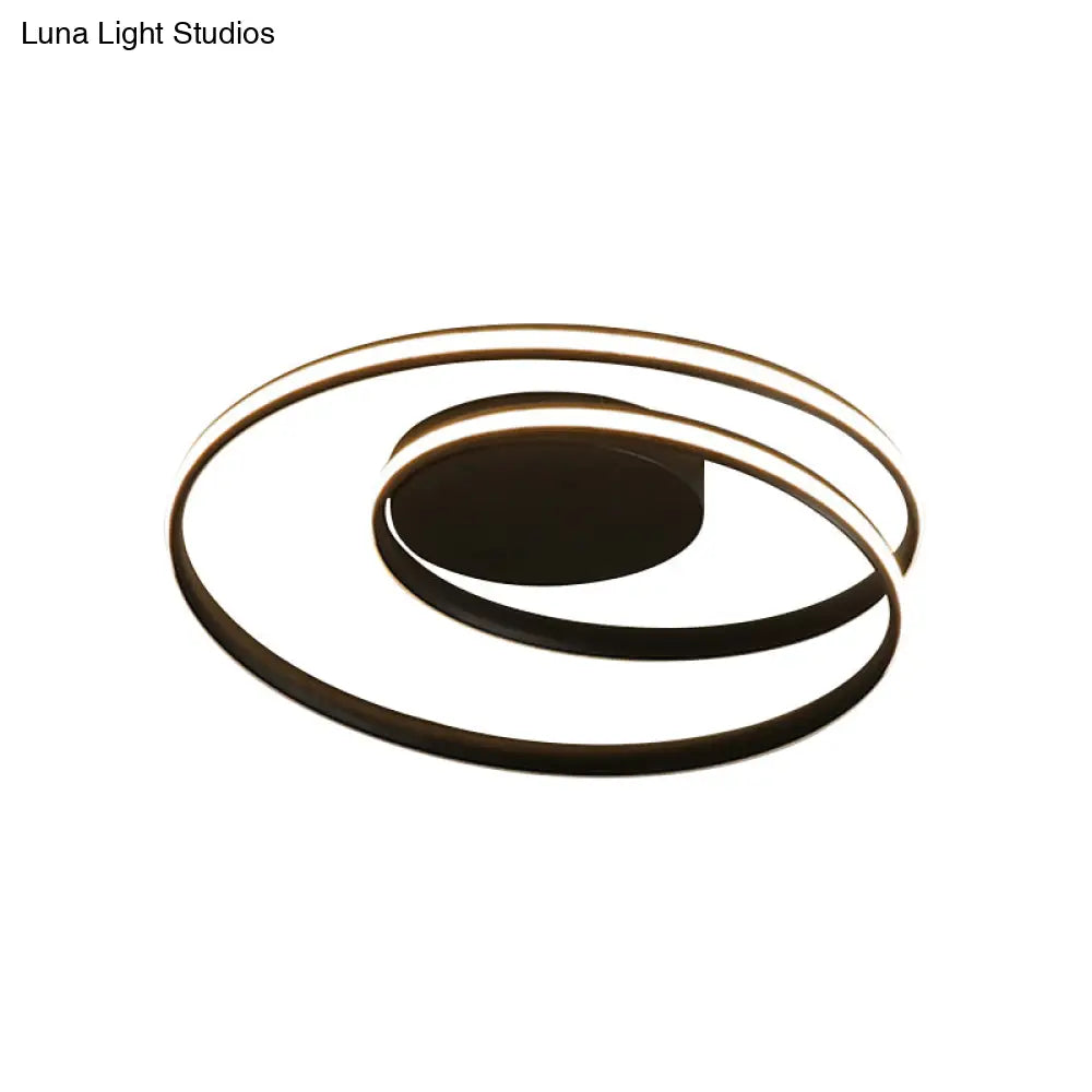 Simple Acrylic Led Loop Ceiling Lamp In Black/White - 18’/23.5’ Wide Flush Light Fixture With