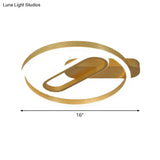 Simple Aluminum Led Ceiling Flush Mount Lighting In Gold - Circle And Oblong Shapes Warm/White