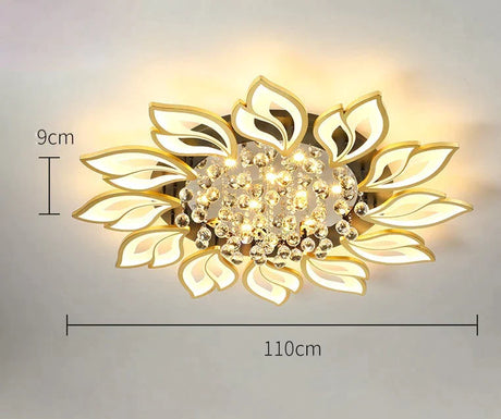 Simple And Modern Led Ceiling Lamp Atmospheric Household Crystal Lotus Flower Shape Warm Bedroom