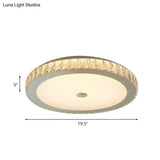 Simple Bedroom Led Beveled Crystal Circle Flushmount Ceiling Light In White