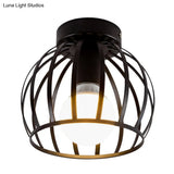 Simple Black And Gold Flush Mount Corridor Light With Iron Shade Globe Cage