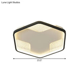 Simple Black Led Ceiling Lamp - Kitchen Flush Mount With Acrylic Hexagon Shade In Warm/White Light