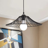 Simple Black Lotus Leaf Cage Pendant Light - Elegant Iron Hanging Lamp For Dining Room
