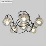 Simple Black Semi Flush Mount Ceiling Lamp With 6 Bulbs And Global Clear/Smoke Gray Glass Shade