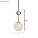 Simple Brass Bedroom Pendant Light with Milk Glass Shade Brass