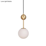 Simple Brass Bedroom Pendant Light with Milk Glass Shade Brass