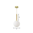 Simple Brass Pendant Light: White Glass 1-Head Ball Dining Room Pendulum Lighting / 6’