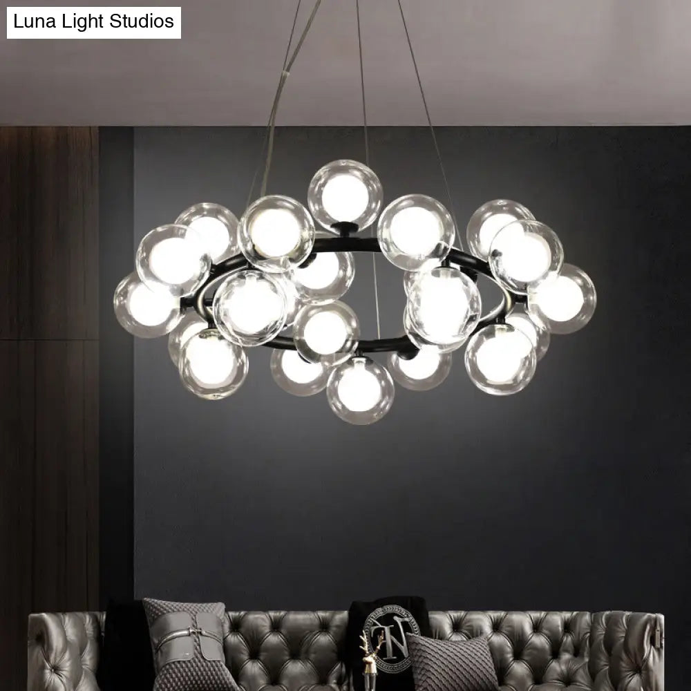 Simple Chandelier Light Fixture: 25-Bulb Dining Room Hanging Lamp Kit with Round Glass Shade