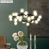 Simple Chandelier Light Fixture: 25-Bulb Dining Room Hanging Lamp Kit with Round Glass Shade