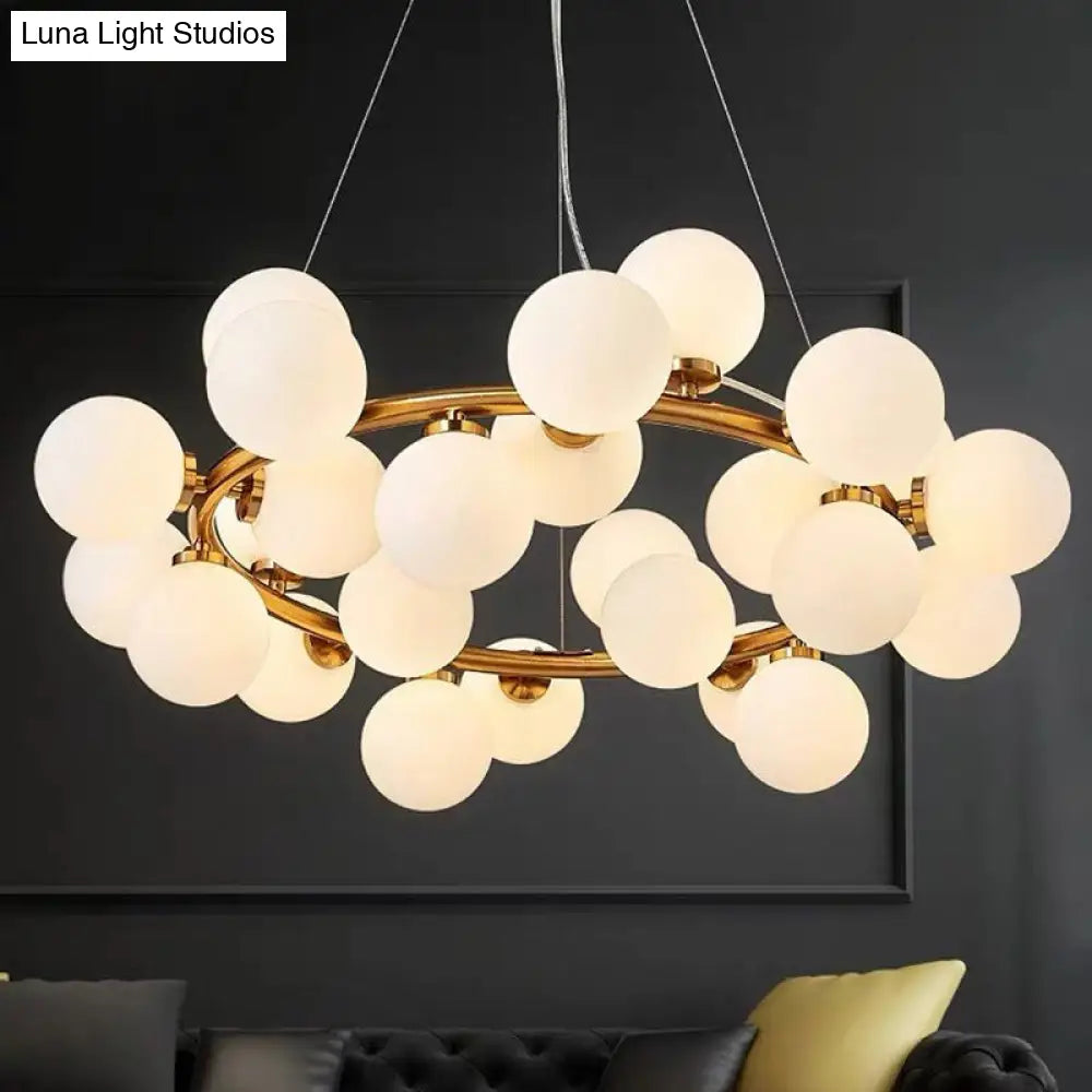 Simple Chandelier Light Fixture: 25-Bulb Dining Room Hanging Lamp Kit with Round Glass Shade