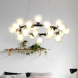 Simple Chandelier Light Fixture: 25-Bulb Dining Room Hanging Lamp Kit with Round Glass Shade 25 / Black
