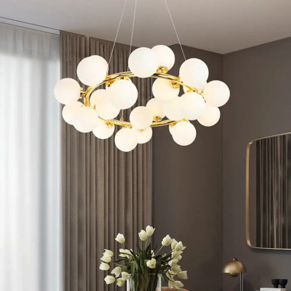 Simple Chandelier Light Fixture: 25-Bulb Dining Room Hanging Lamp Kit with Round Glass Shade 25 / Gold