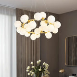 Simple Chandelier Light Fixture: 25-Bulb Dining Room Hanging Lamp Kit with Round Glass Shade 25 / Gold