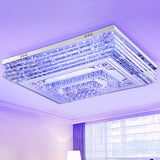 Simple Chrome Led Flushmount Ceiling Light With Laminated Crystal And 7 Color Options